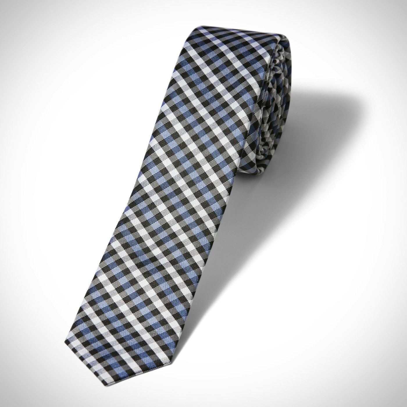 Blue Gingham Skinny Tie