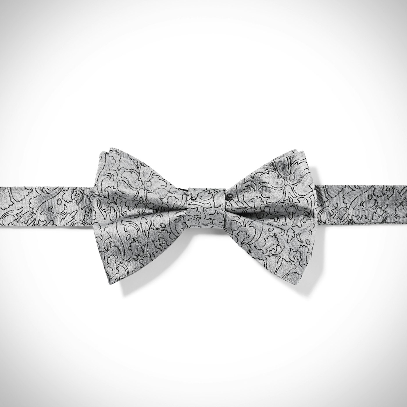 Silver Etched Floral Bow Tie