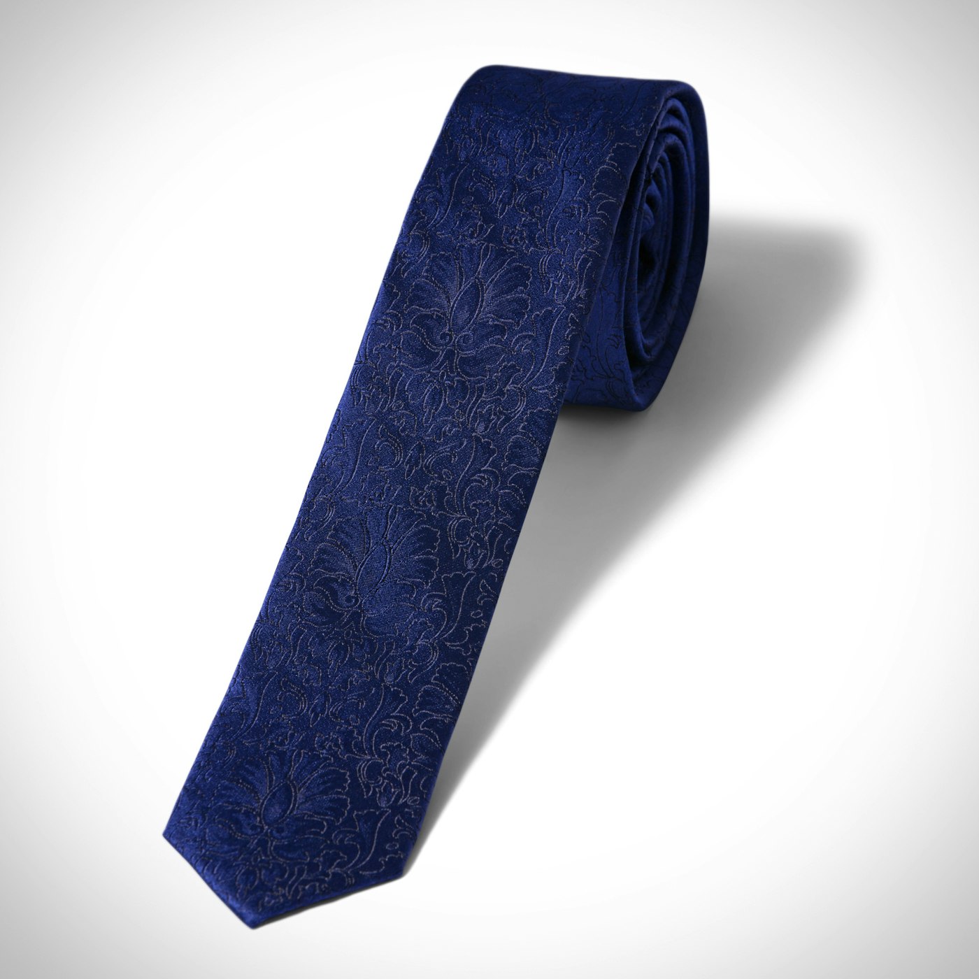 Blue Etched Floral Skinny Tie