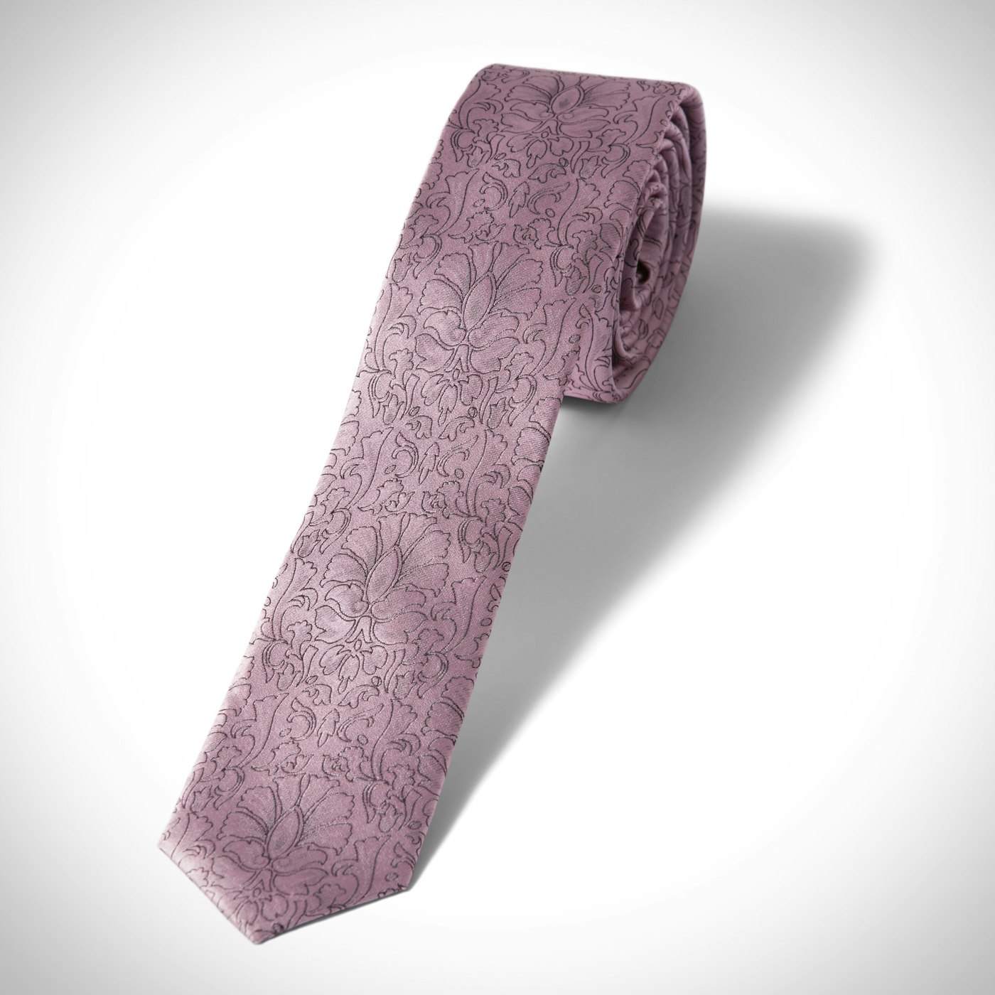 Skinny Pink Etched Floral Tie