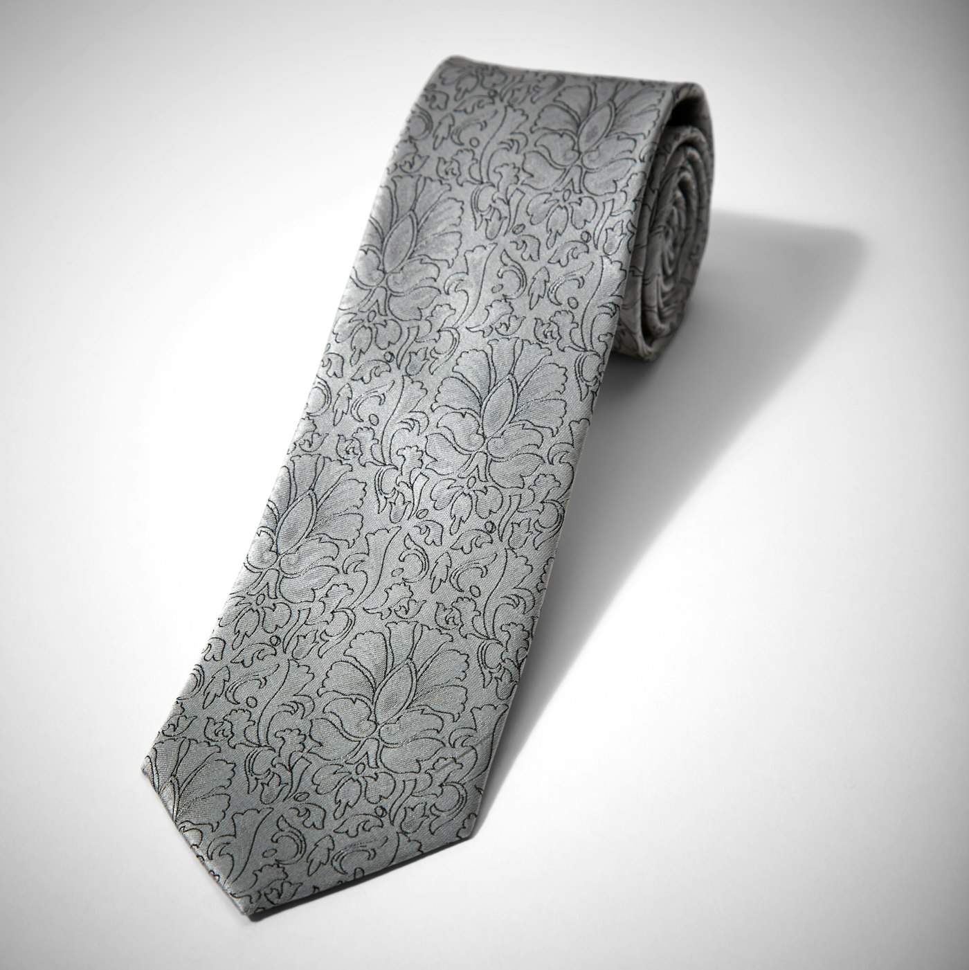 Silver Etched Floral Tie