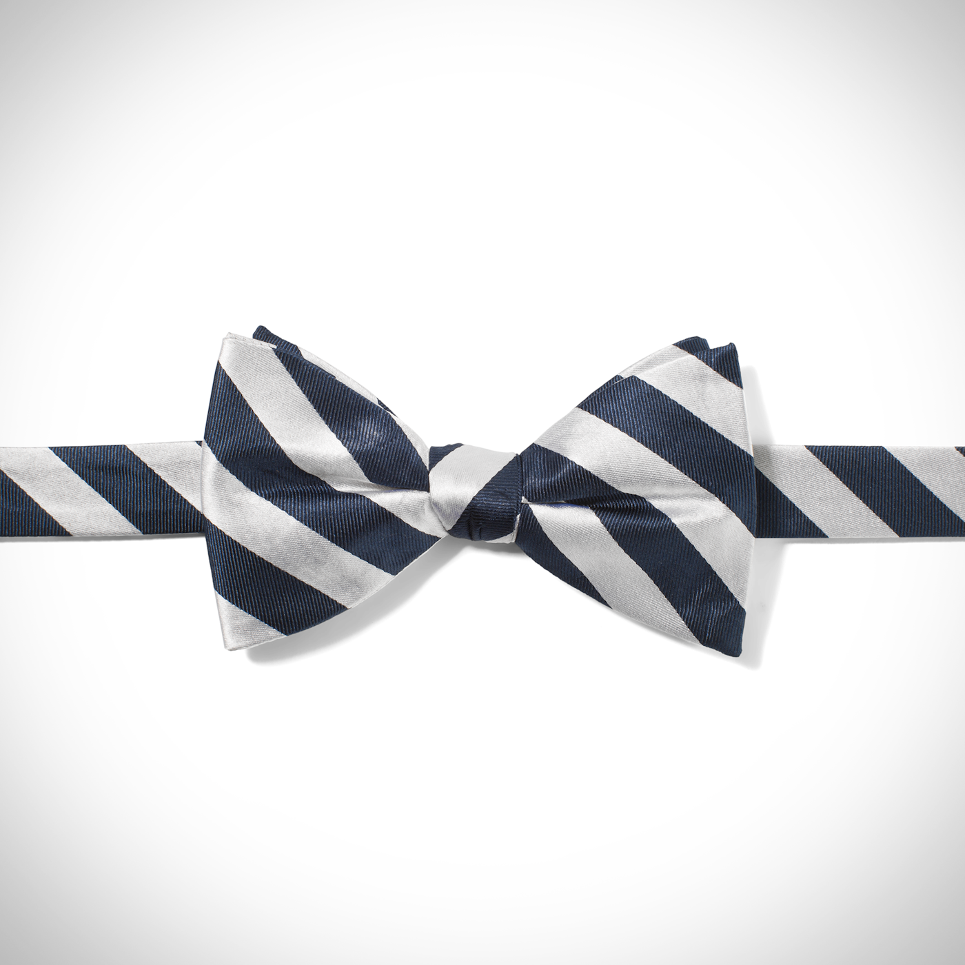 White and Navy Wide Stripe Pre-Tied Bow Tie