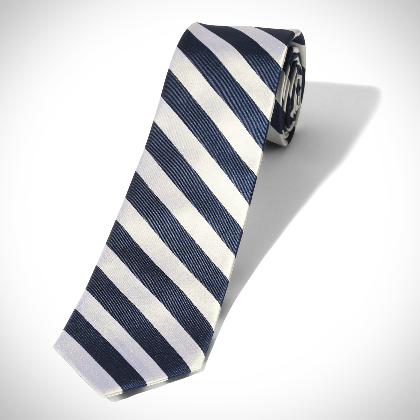 White and Navy Wide Stripe Tie