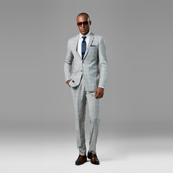 Light Gray Plaid Notch Lapel Suit