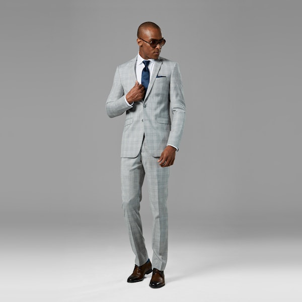 Light Gray Plaid Notch Lapel Suit