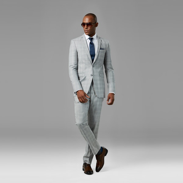 Light Gray Plaid Notch Lapel Suit