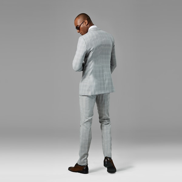 Light Gray Plaid Notch Lapel Suit