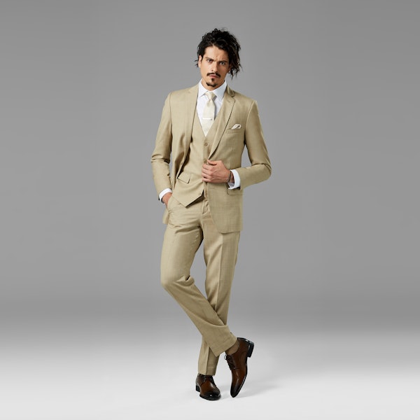 Tan Sharkskin Notch Lapel Suit