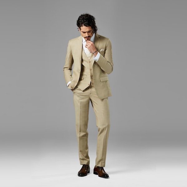 Tan Sharkskin Notch Lapel Suit