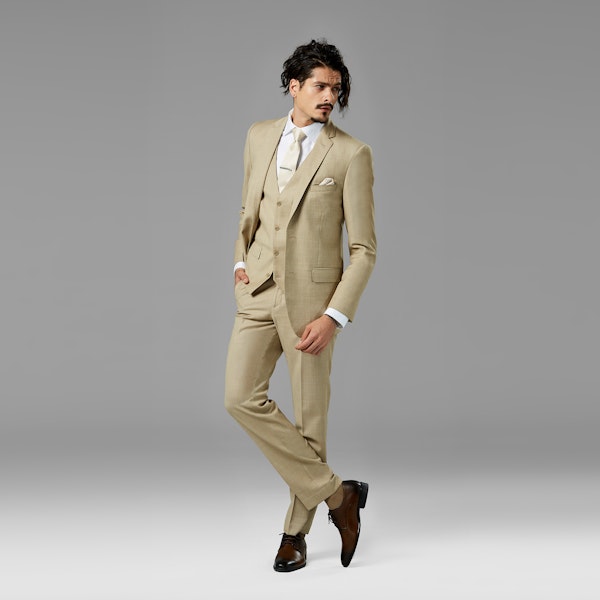 Tan Sharkskin Notch Lapel Suit