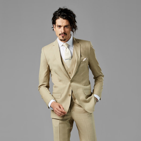 Tan Sharkskin Notch Lapel Suit