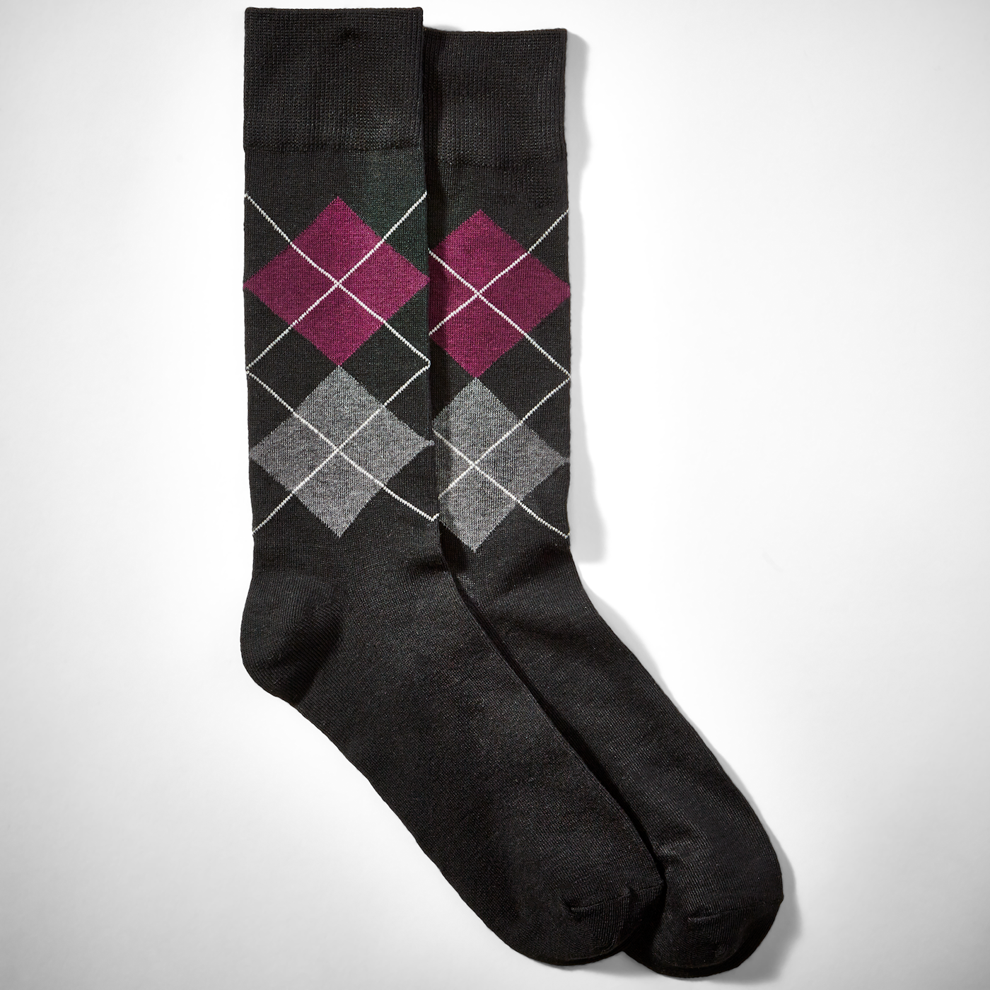 Burgundy Argyle Socks: Half Print