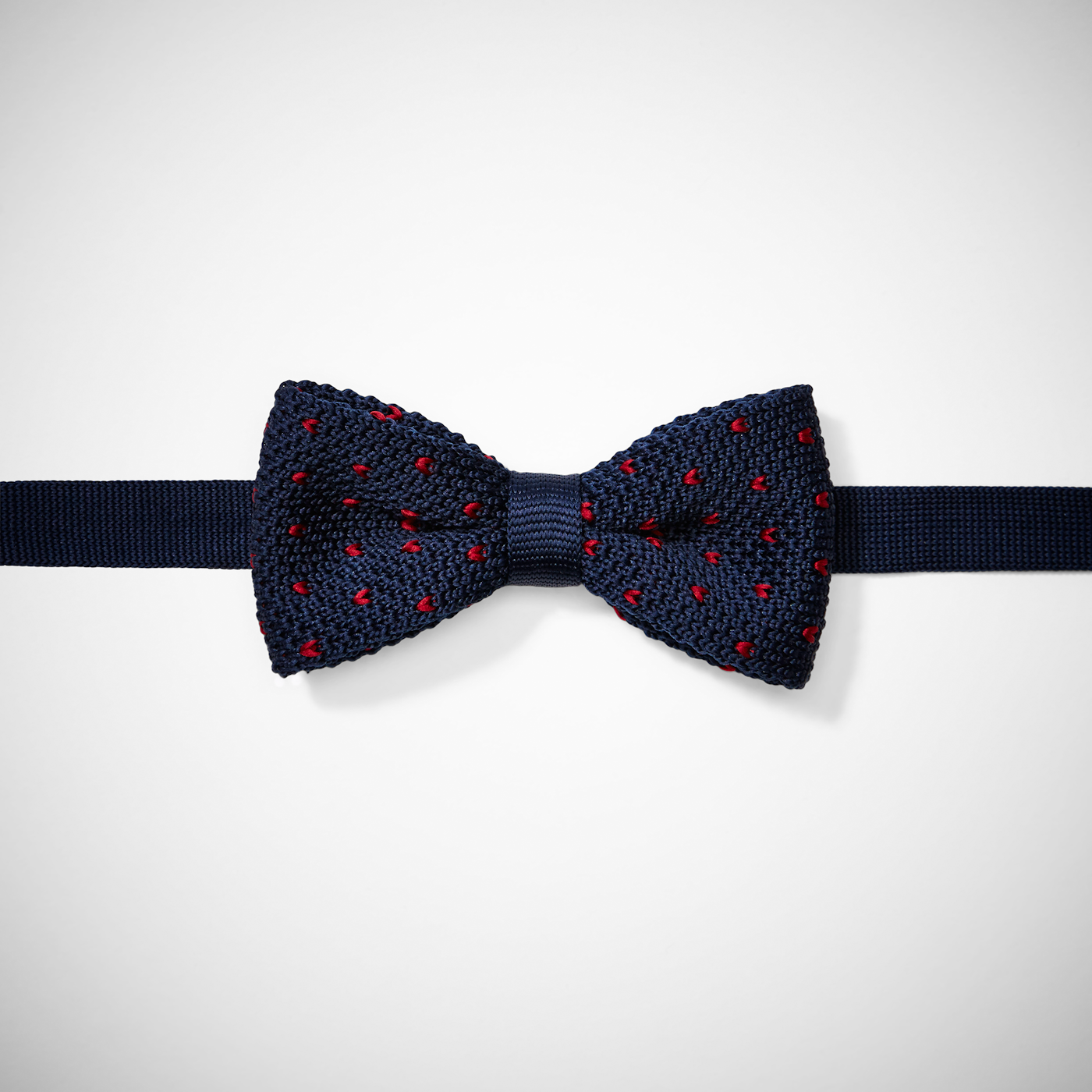 Navy with Red Hearts Silk Knit Bow Tie
