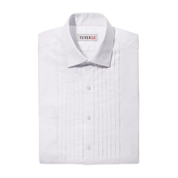 Pleated White Spread Collar Shirt