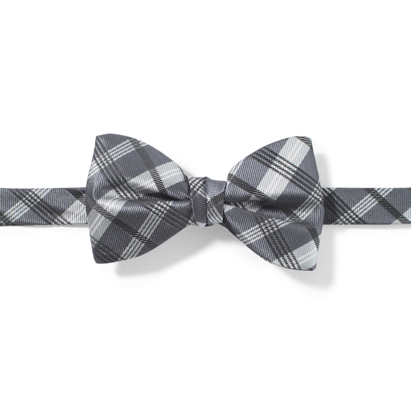 Pewter Plaid Pre-Tied Bow Tie