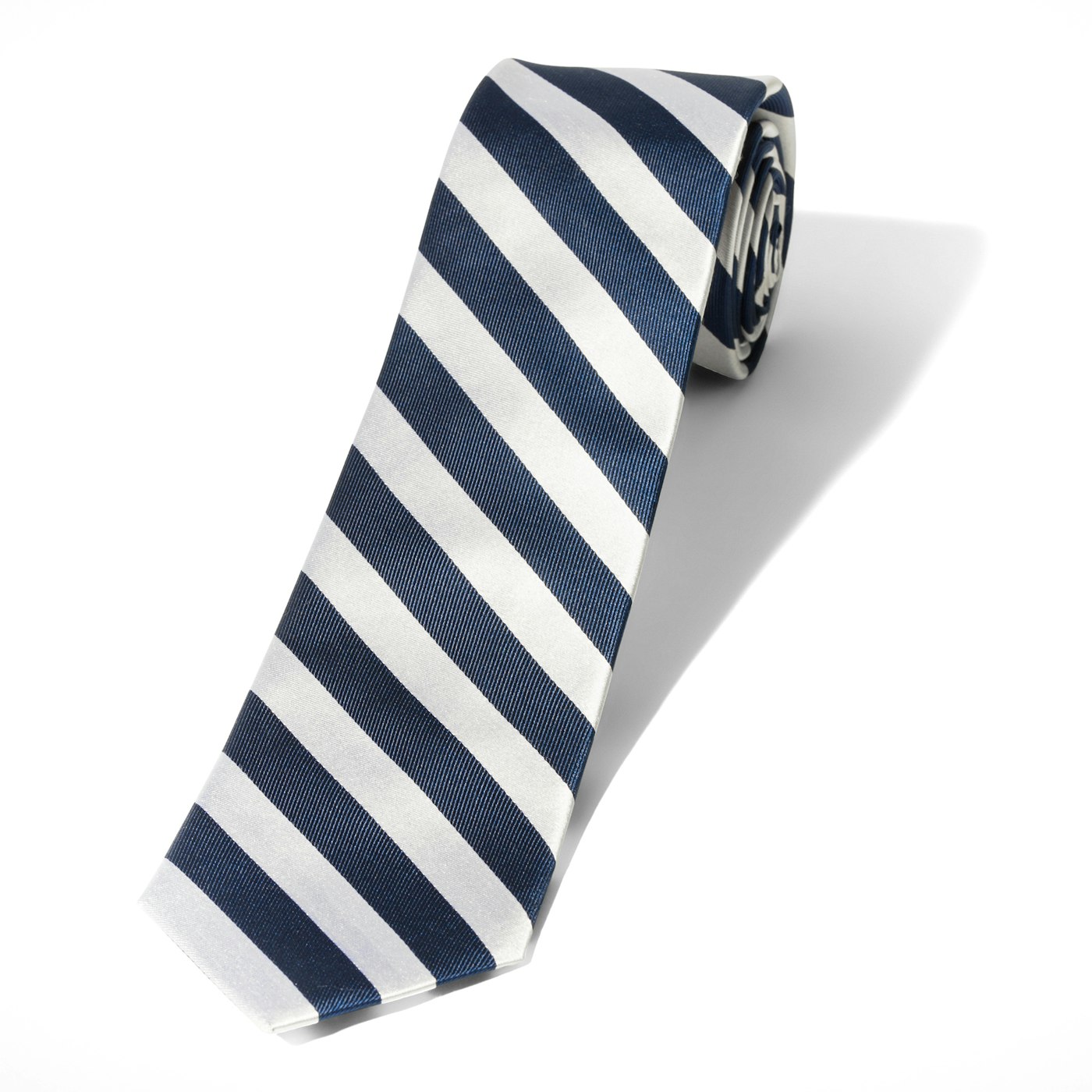White and Navy Wide Stripe Tie