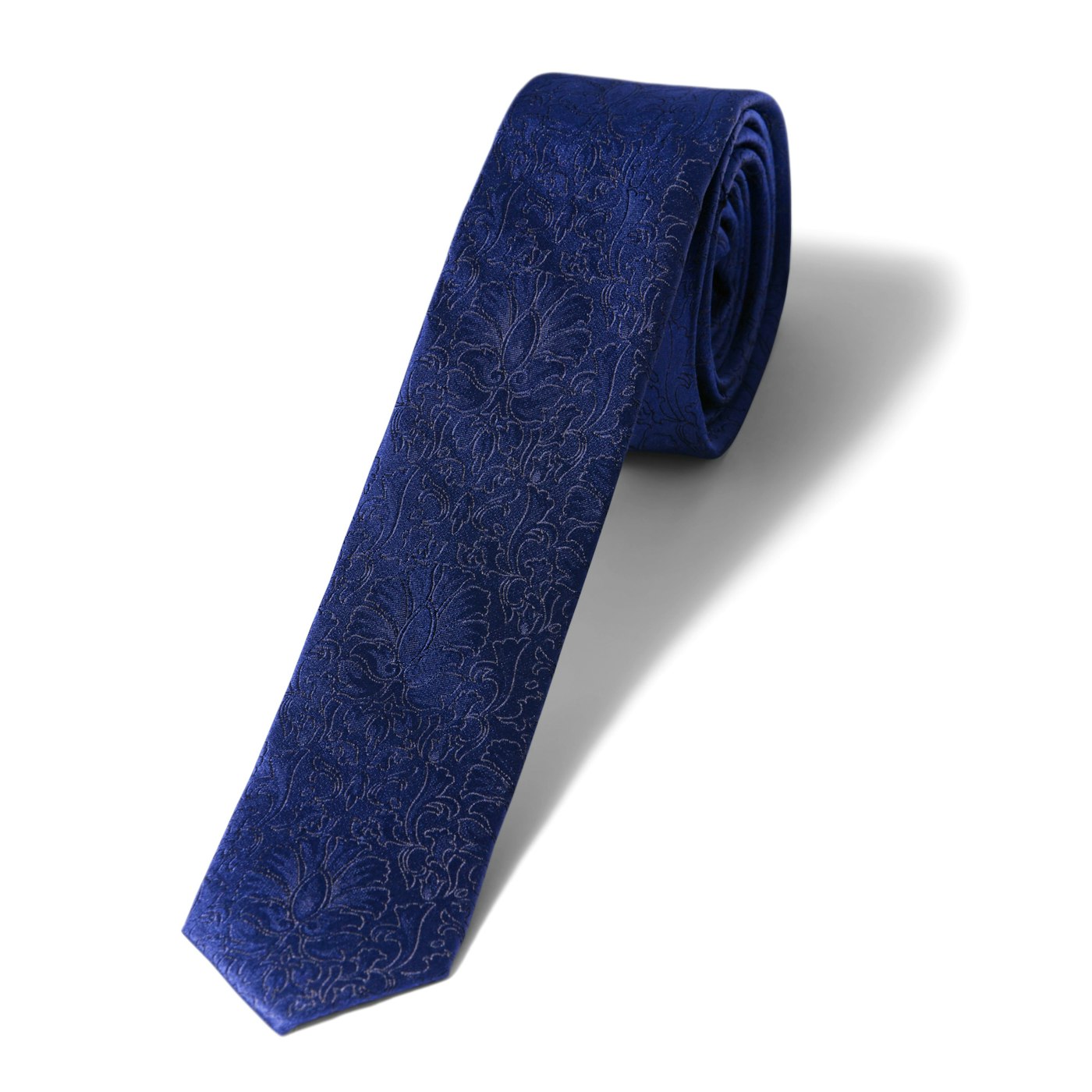 Blue Etched Floral Skinny Tie