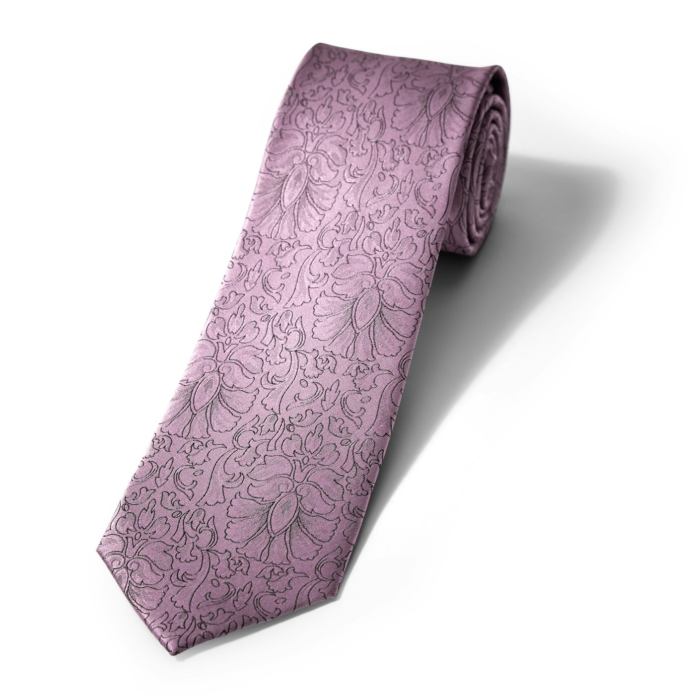Skinny Pink Etched Floral Tie