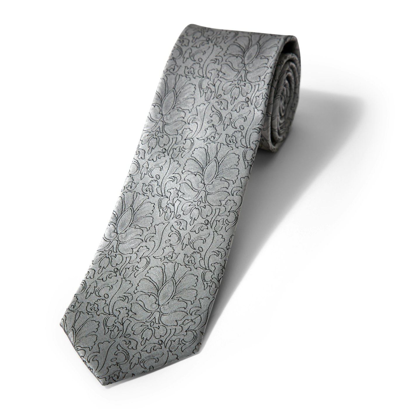 Silver Etched Floral Tie