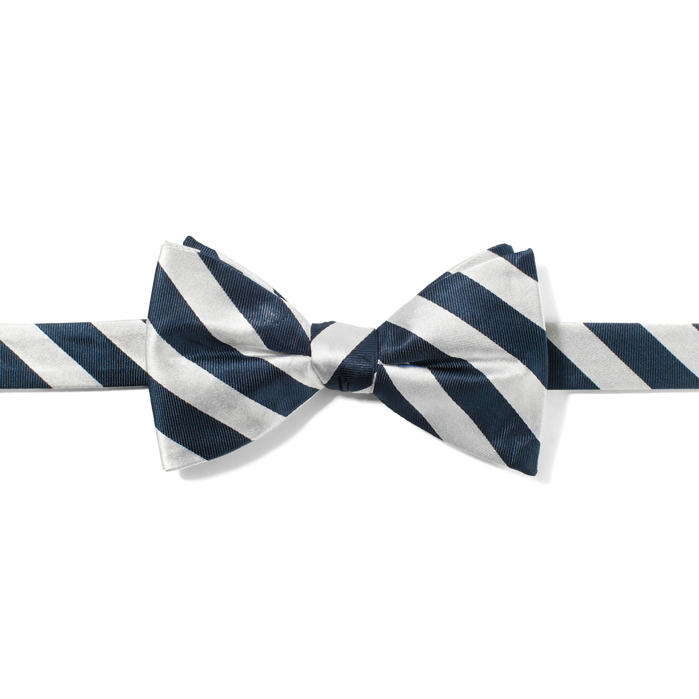 White and Navy Wide Stripe Pre-Tied Bow Tie
