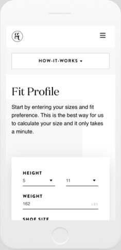 Generation Tux Fit Profile app on mobile device.