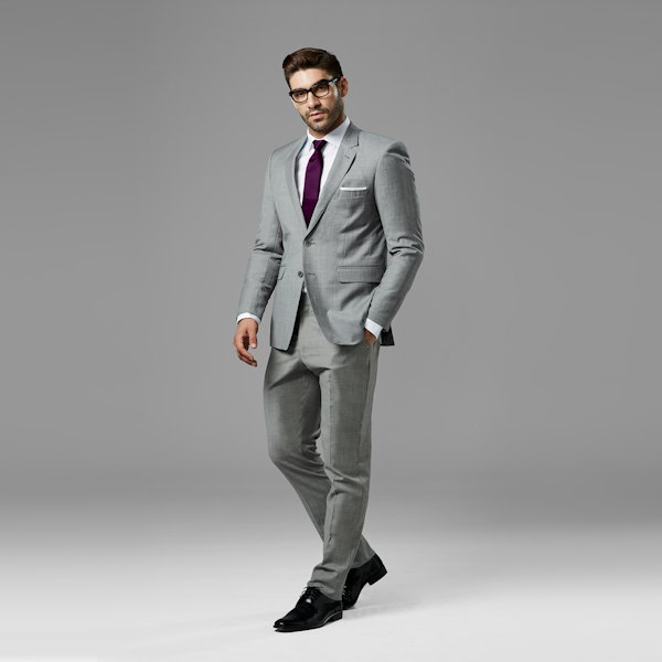 Gray Sharkskin Notch Lapel Suit