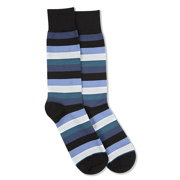 Peacock, White, Steel Blue, & Dark Navy Black Striped Socks