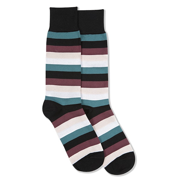 Petal, Teal Blue, Chianti Rose, & White Black Striped Socks