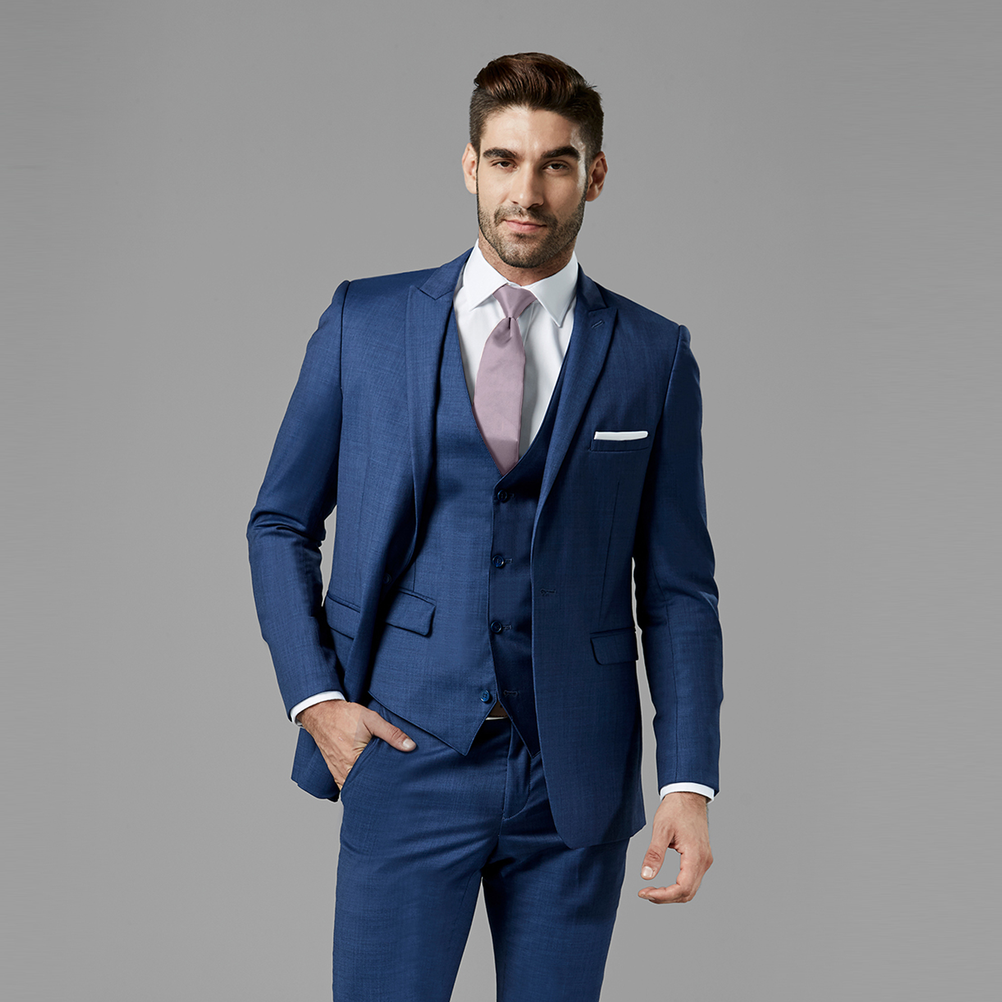 Custom Wedding Suit | Dark Blue Twill Wool-Mohair Wedding Suit for Men
