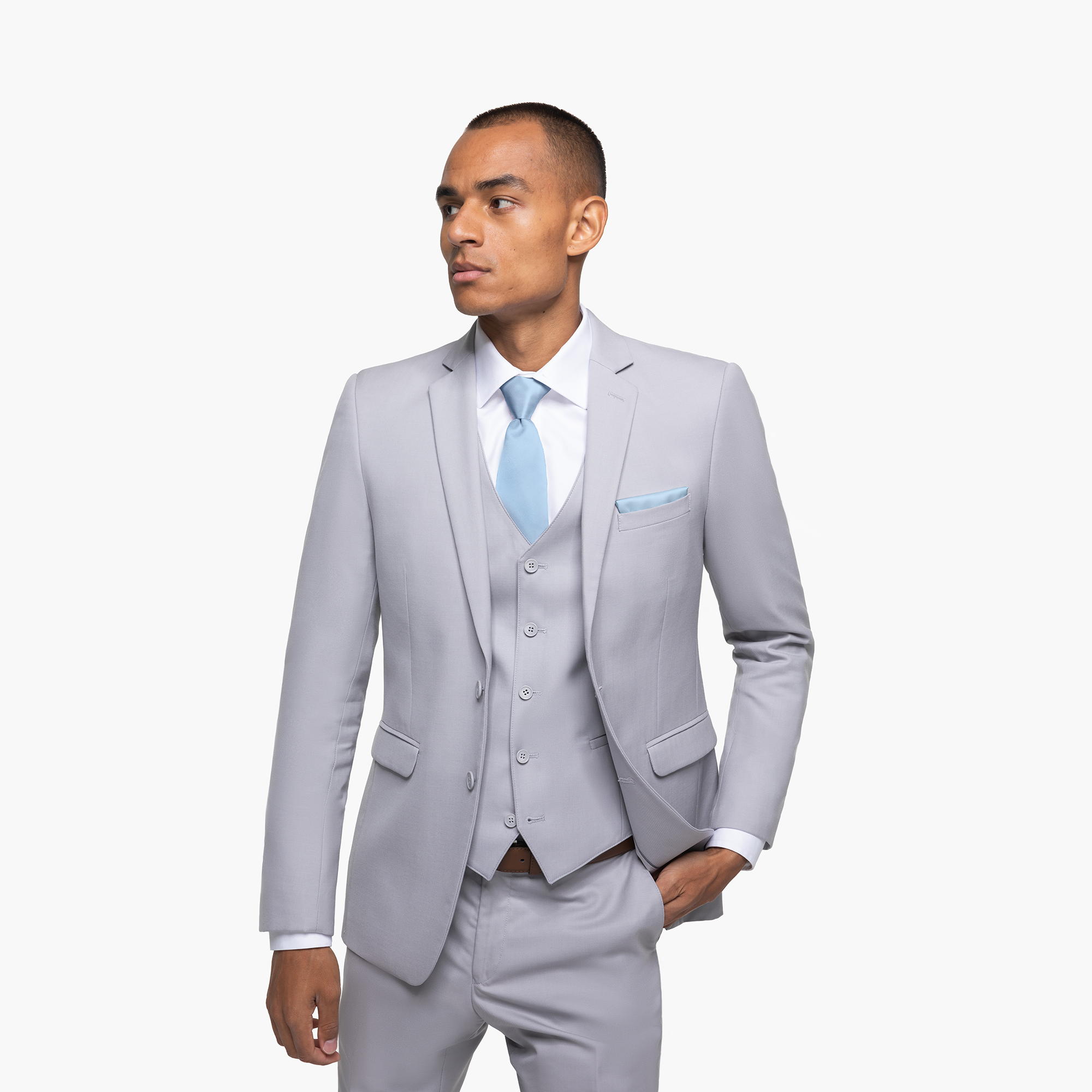 A man wearing our Cement Gray Suit