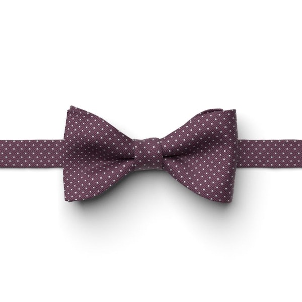Plum and White Pin Dot Pre-Tied Bow Tie