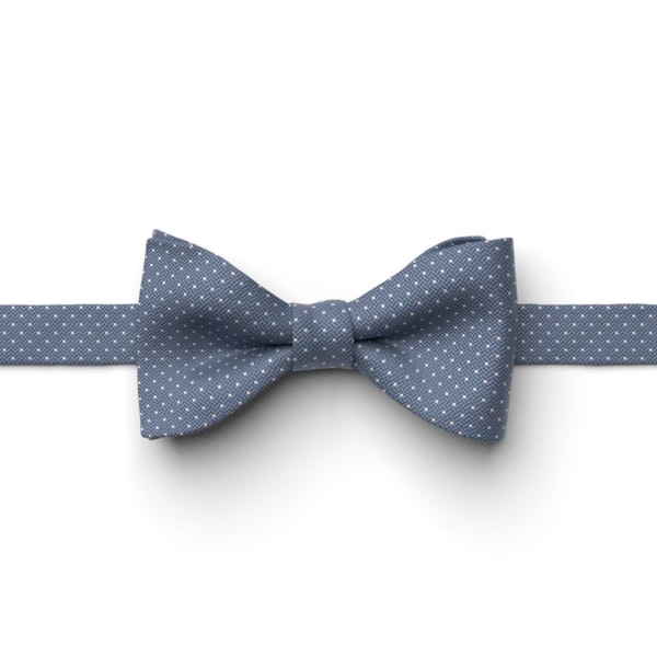 Steel Blue and White Pin Dot Pre-Tied Bow Tie