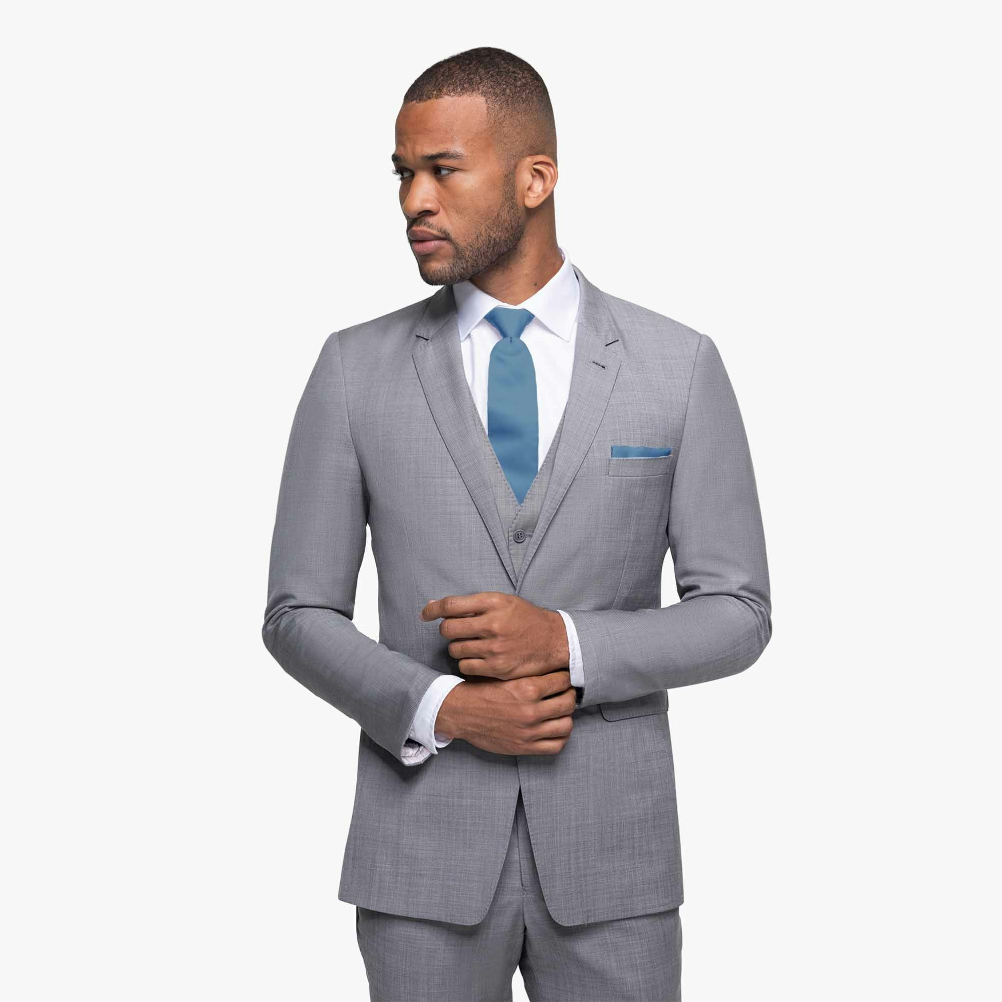 A man wearing our Gray Sharkskin Suit