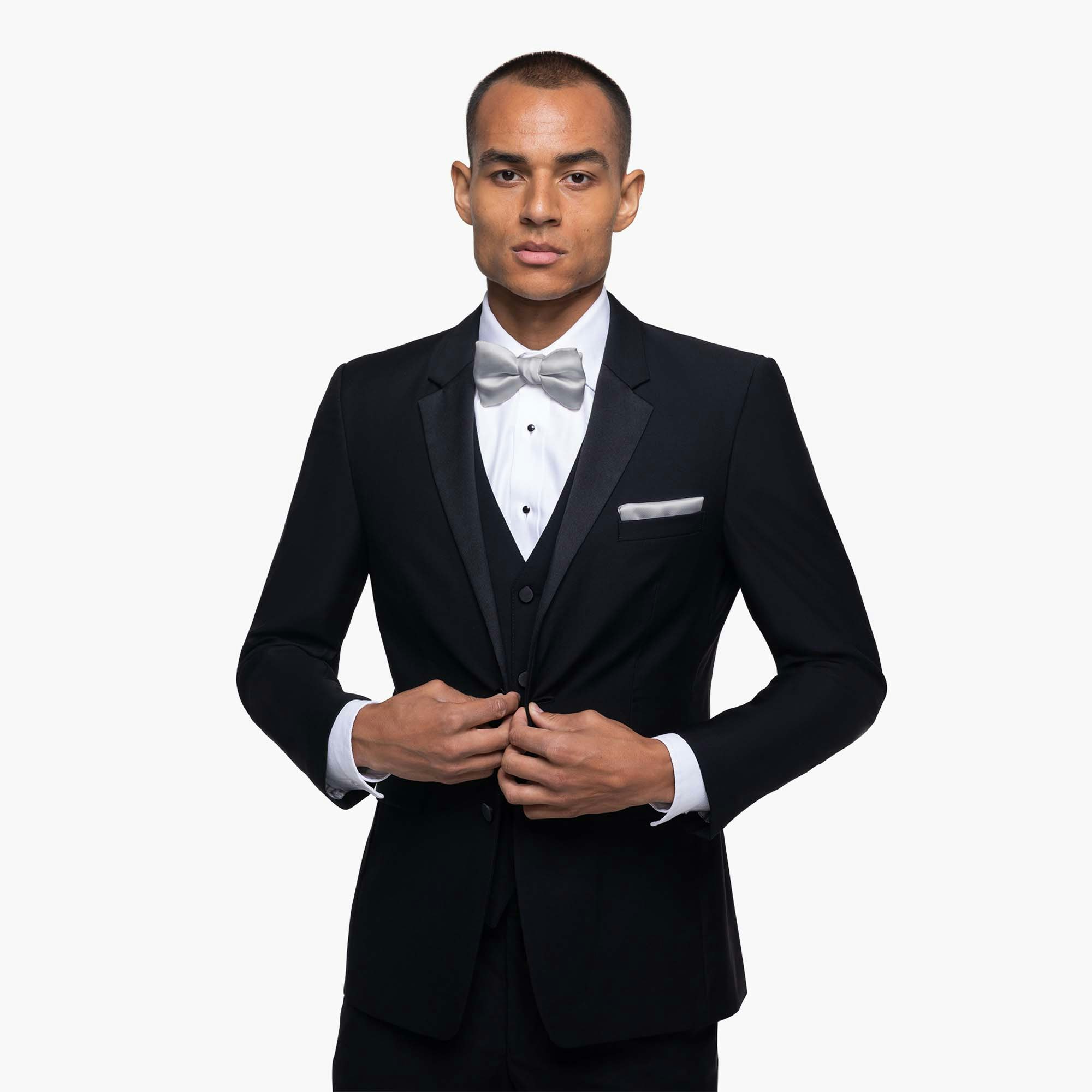 A man wearing our Black Notch Lapel Tuxedo