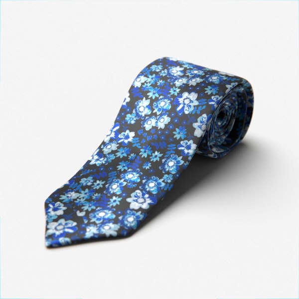 Dark Blue Floral Self-Tie Tie