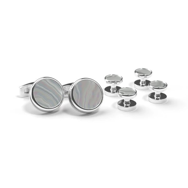 White and Silver Cufflinks and Studs