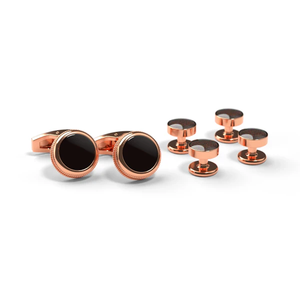 Rose Gold and Black Cufflinks and Studs
