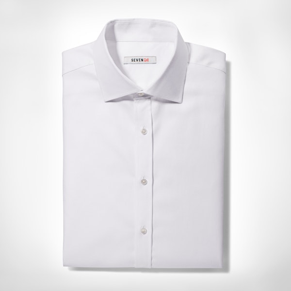 White Twill  Spread Collar Shirt