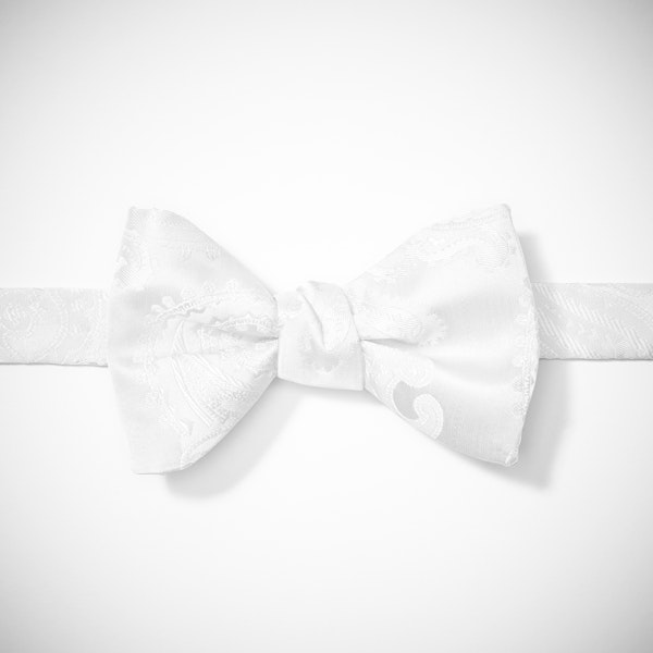 White Paisley Pre-Tied Bow Tie