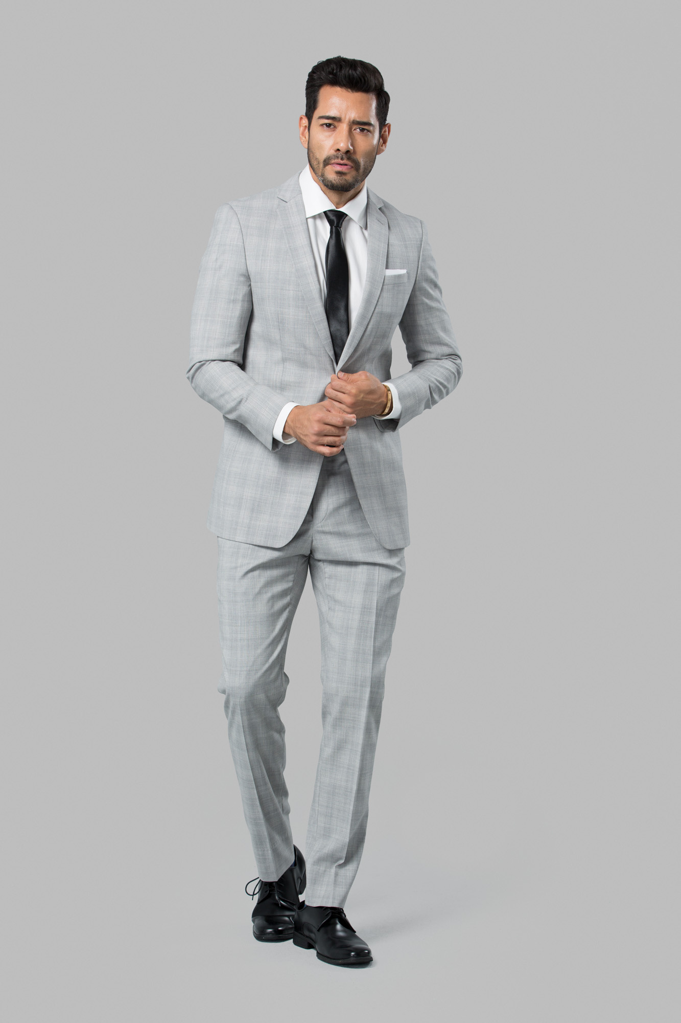 Two Piece Grey Textured Formal Suit - Riten