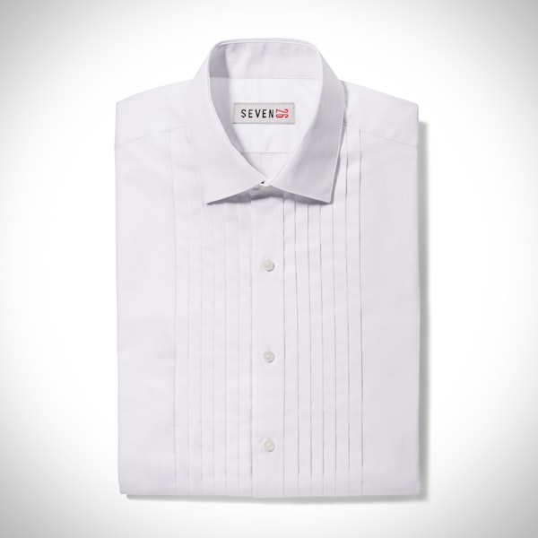 Pleated White Spread Collar Shirt