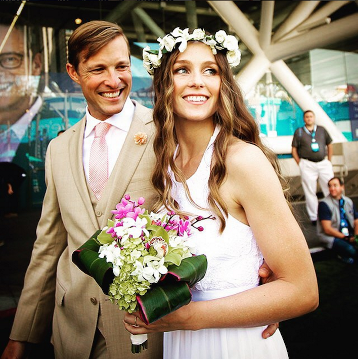 Happy bride and groom after the wedding.