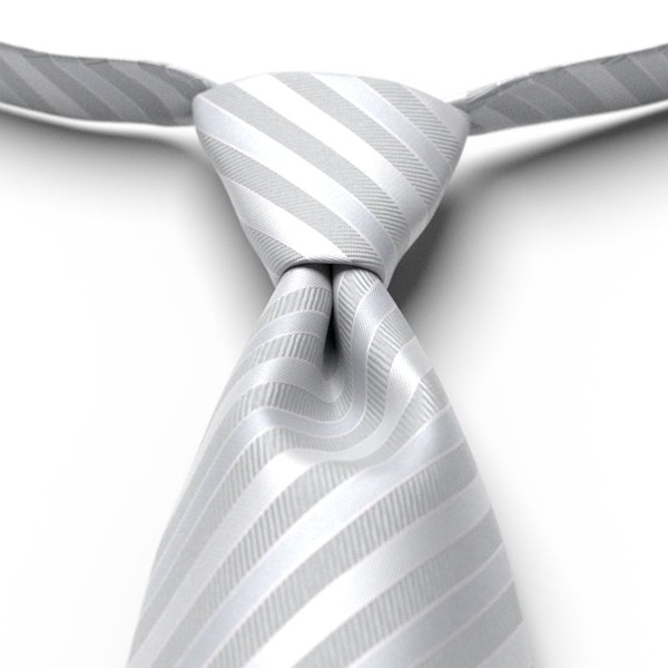 Silver Pre-Tied Striped Tie