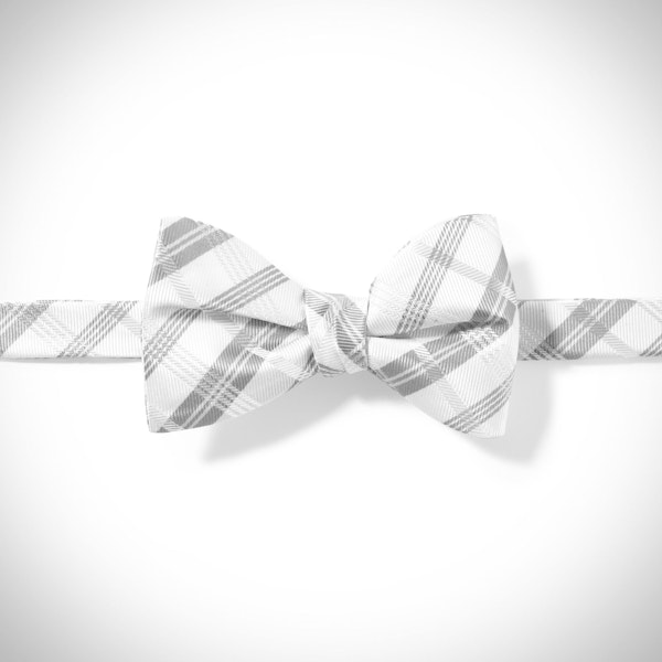 White Plaid Pre-Tied Bow Tie