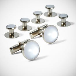 White and Silver Cufflinks and Studs